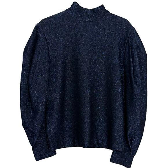 PatBO Women’s Highneck Dolman Long Sleeve Lurex‎ Top Metallic Blue-Size XS - Picture 2 of 7